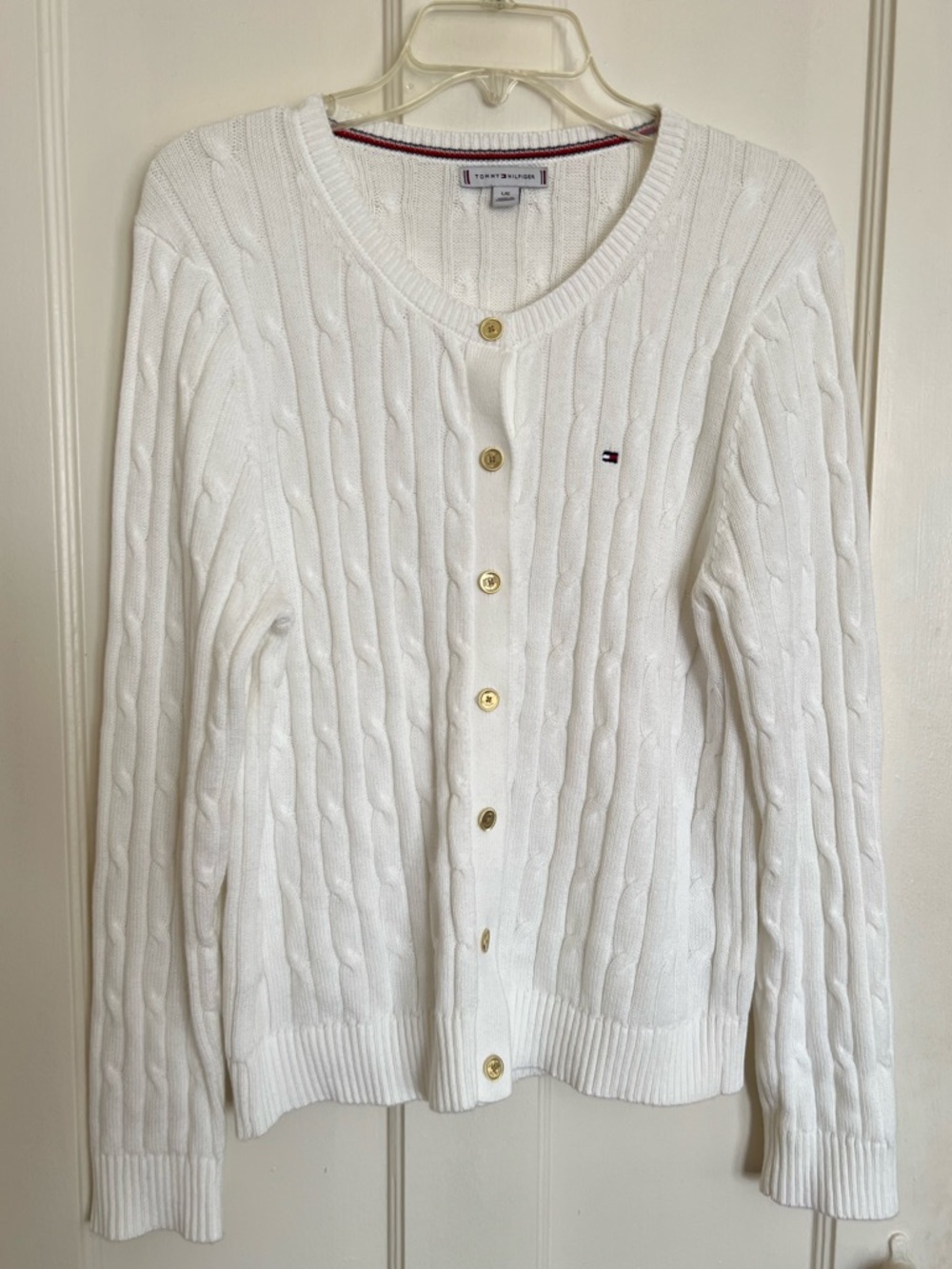 Tommy Hilfiger White Cable Knit Cardigan with Gold Buttons